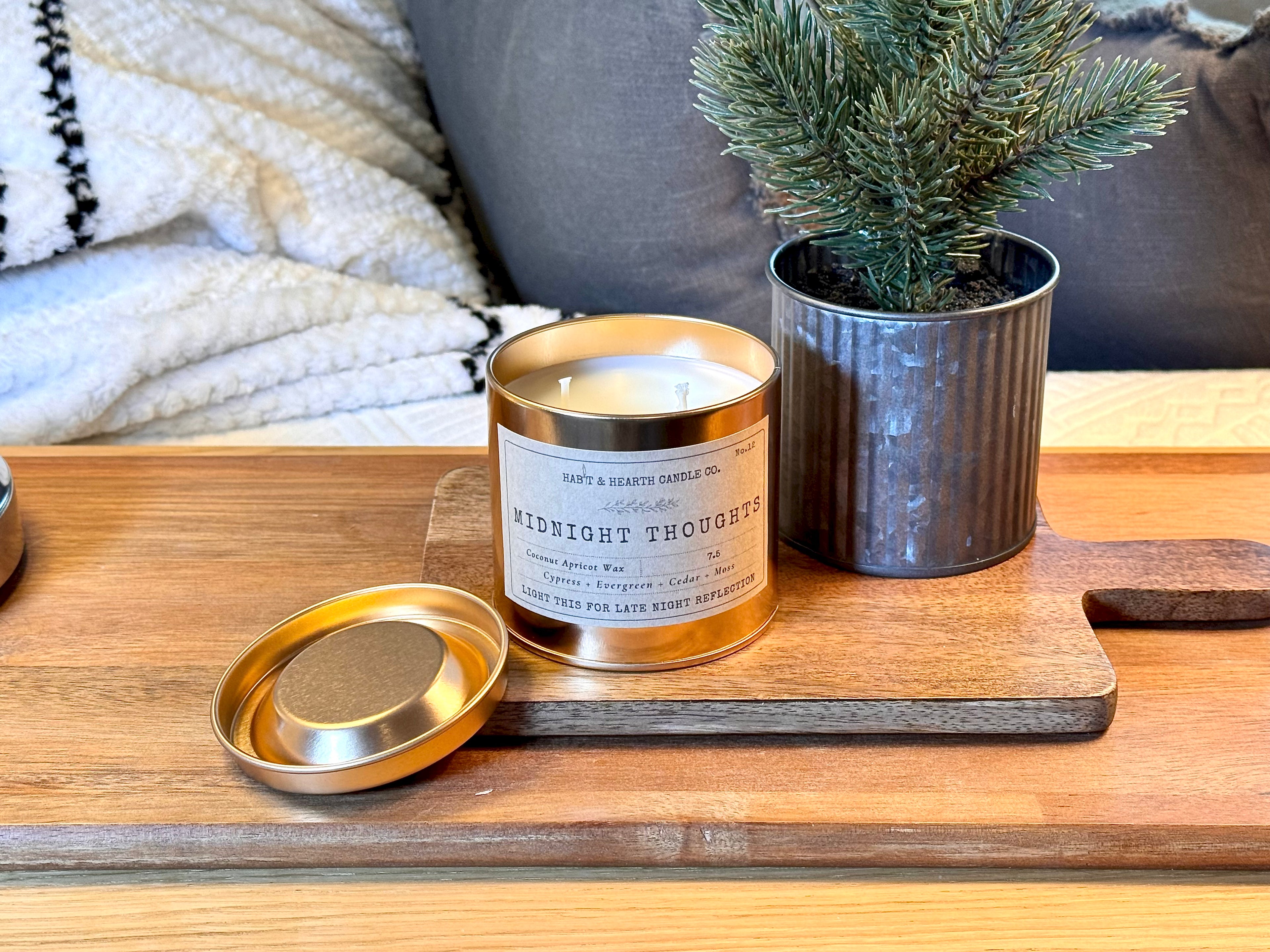 Midnight Thoughts (Copper Tin) 7.5oz Cypress + Evergreen + Cedar + Moss