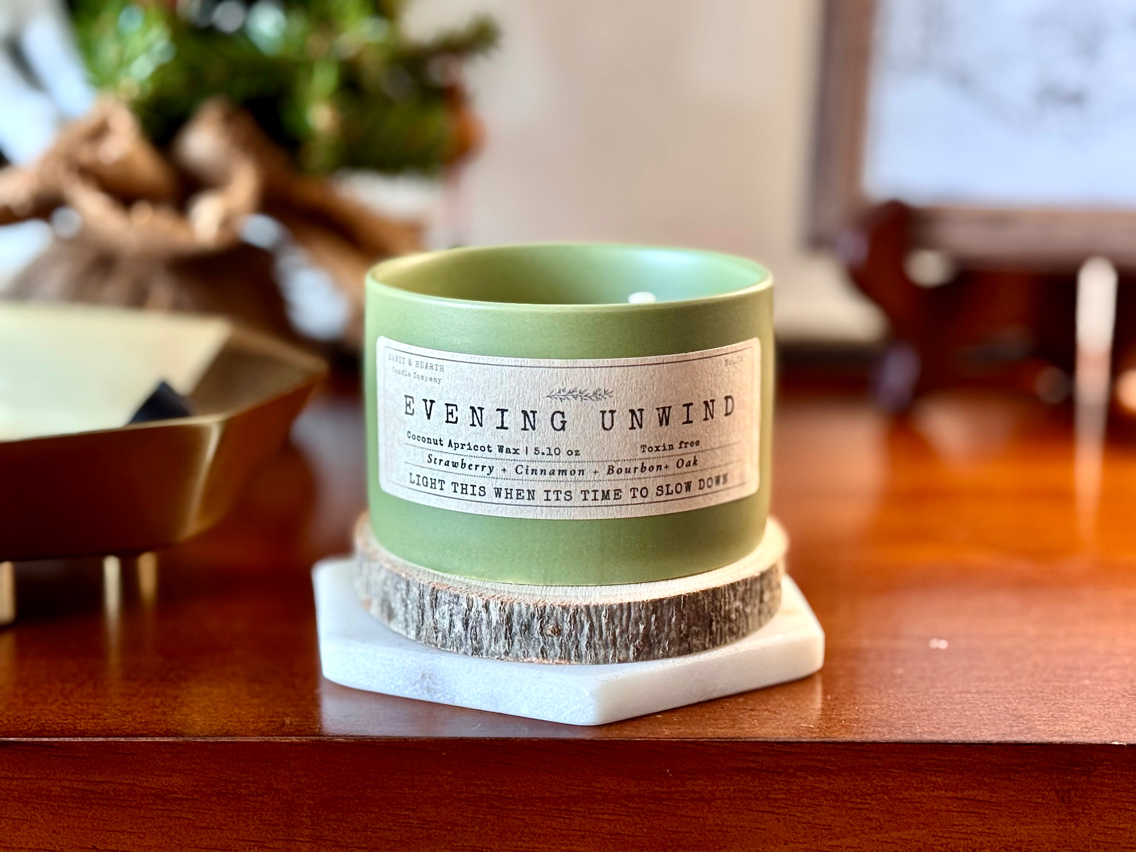 Evening Unwind (Olive Ceramics) - 5.10 oz - Apple + Cinnamon + Bourbon + Caramel