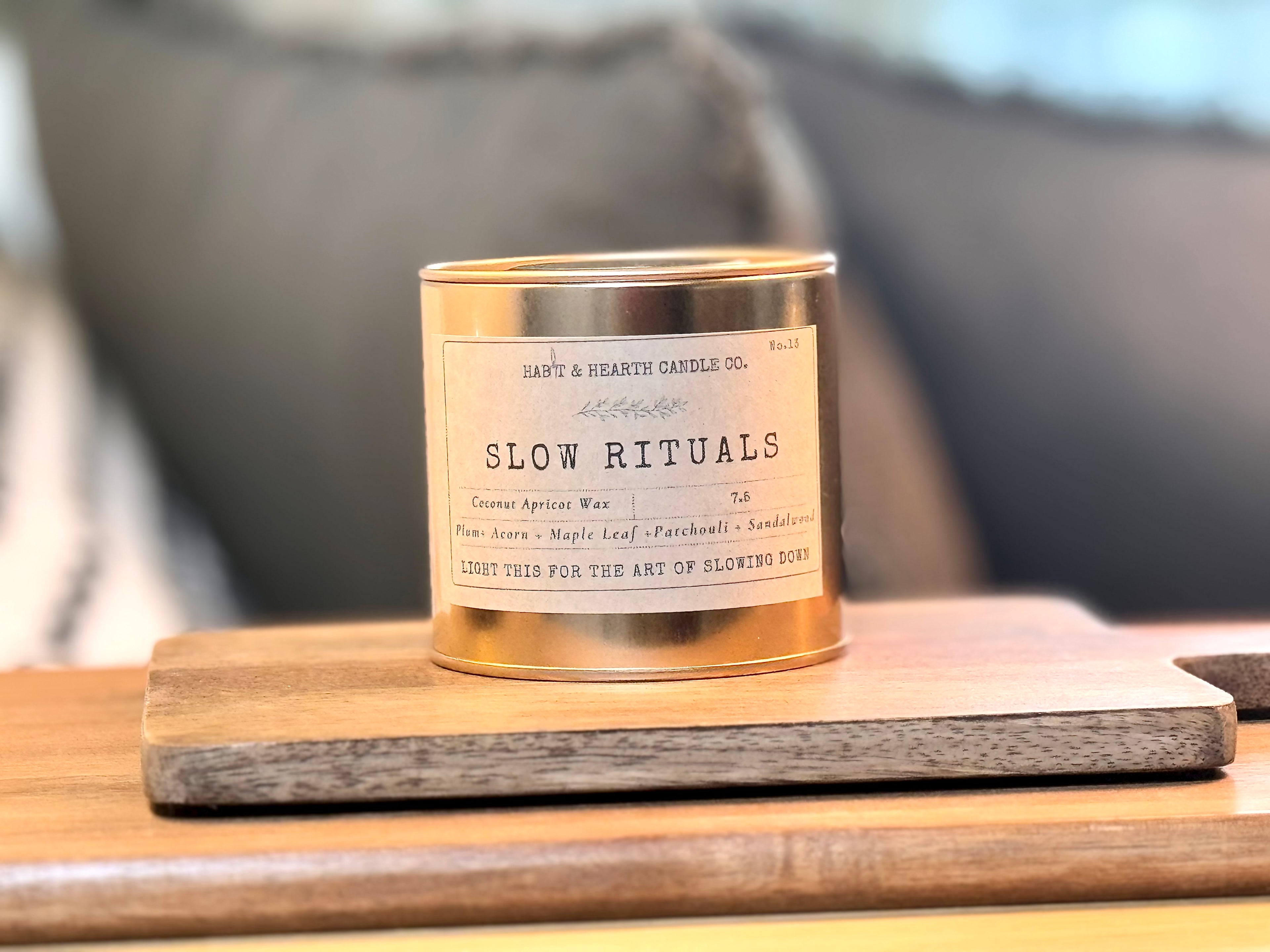 Slow Rituals (Copper Tin) 7.5oz Plum+ Acorn + Maple Leaf +Patchouli + Sandalwood