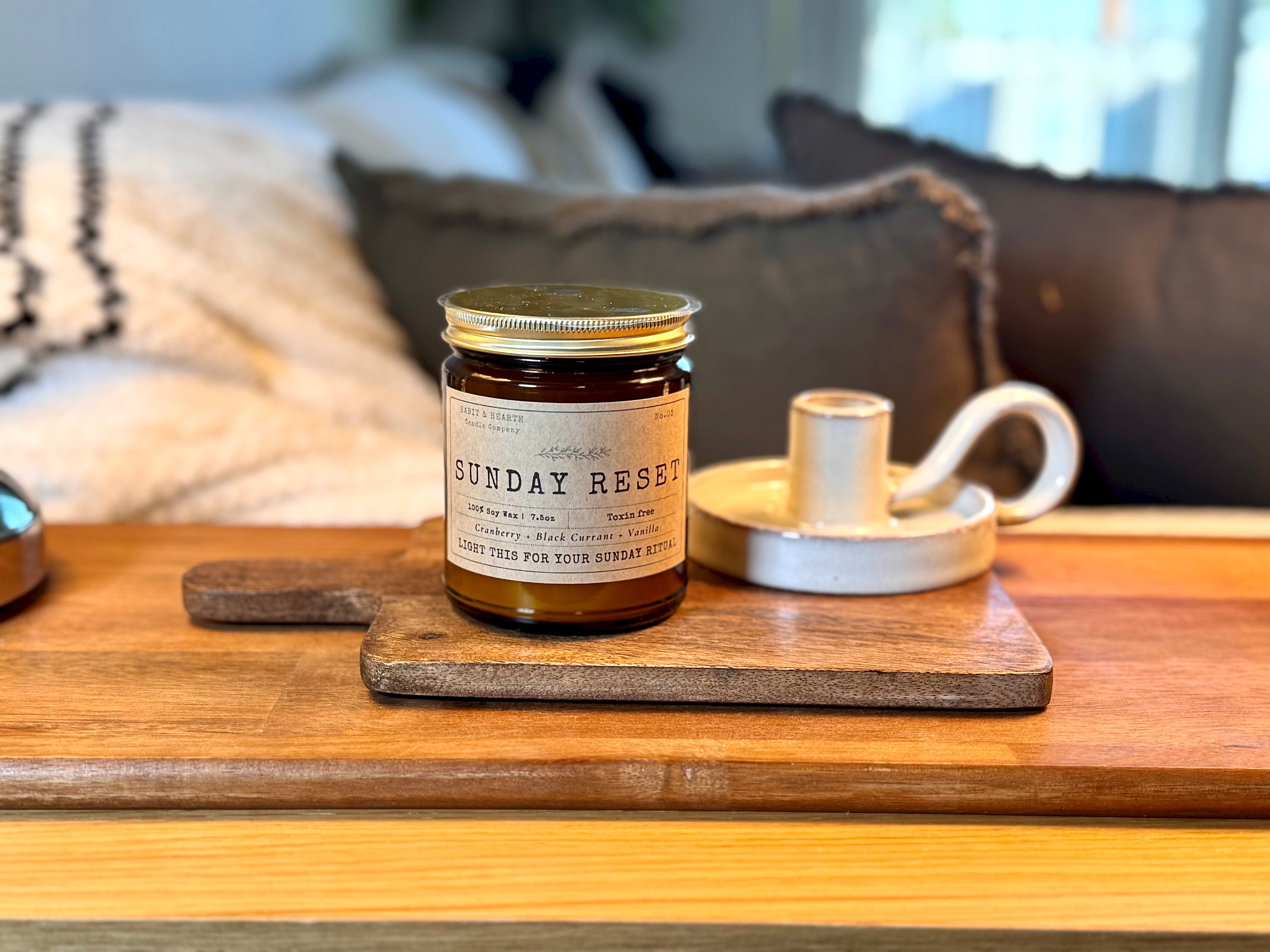 Sunday Reset (Amber Jar) - 7.5oz - Cinnamon + Cranberry + Green Leaves + Vanilla + Pine