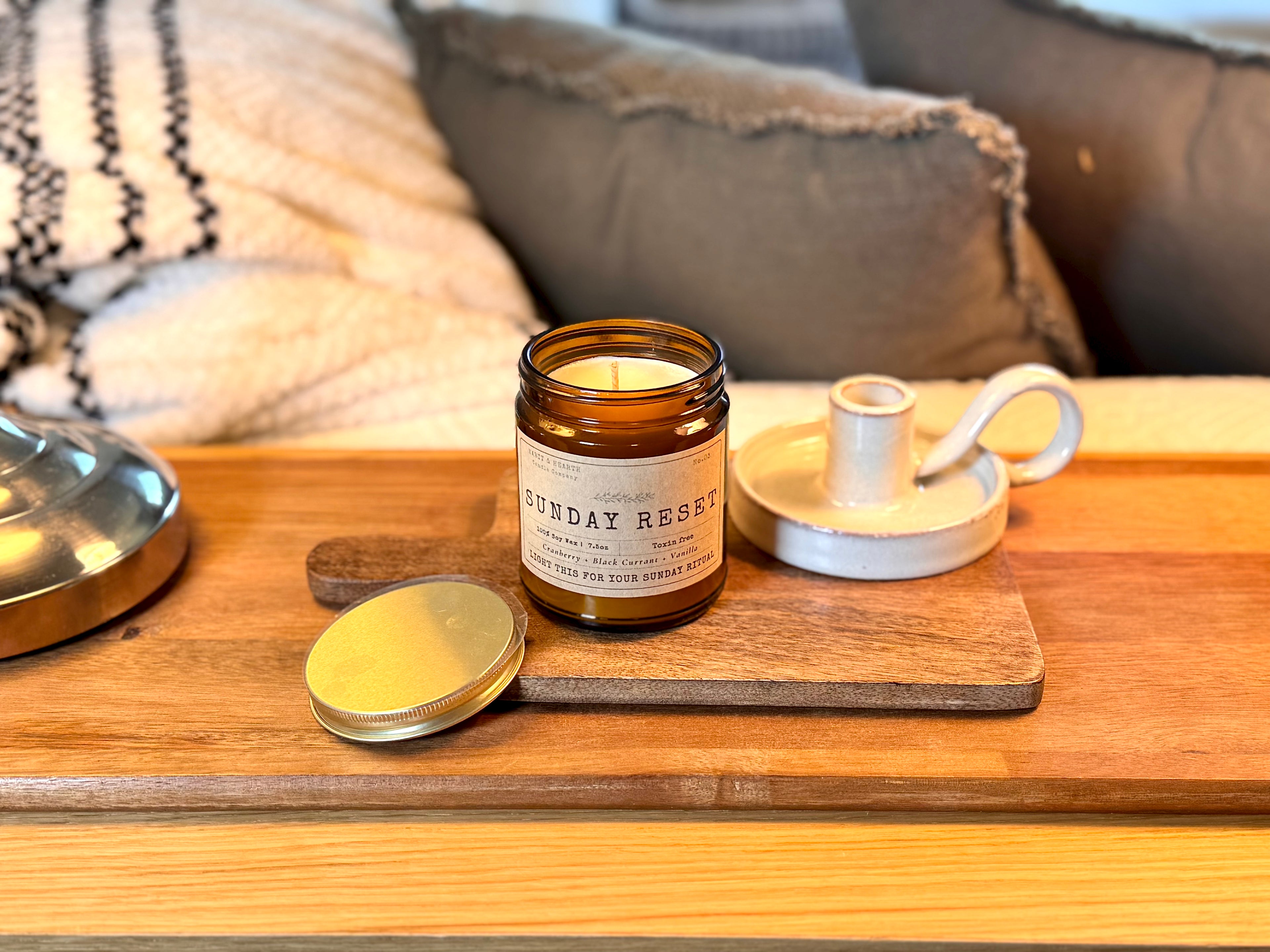 Sunday Reset (Amber Jar) - 7.5oz - Cinnamon + Cranberry + Green Leaves + Vanilla + Pine