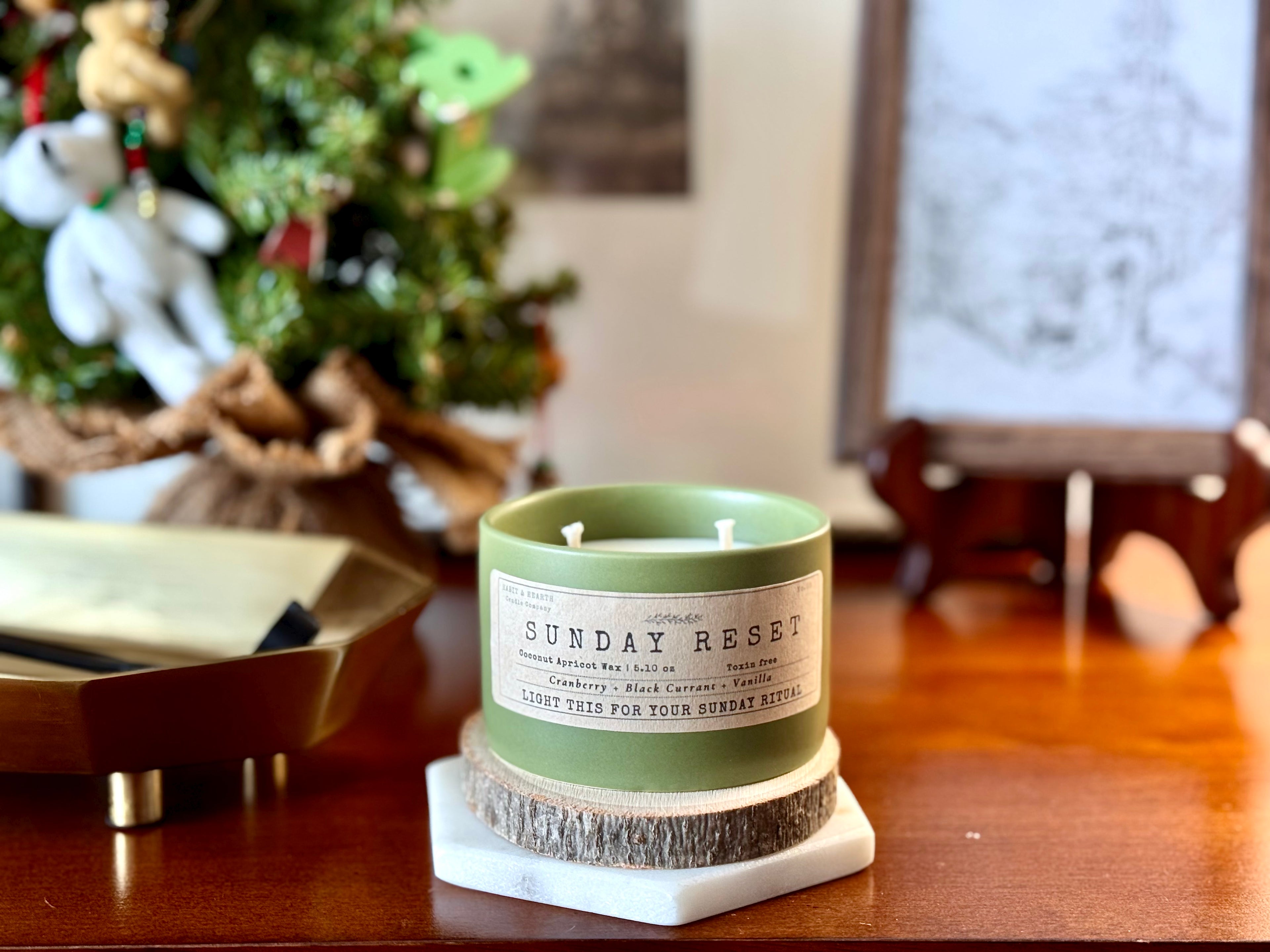 Sunday Reset (Olive Ceramics) - 5.10 oz - Cinnamon + Cranberry + Green Leaves + Vanilla + Pine