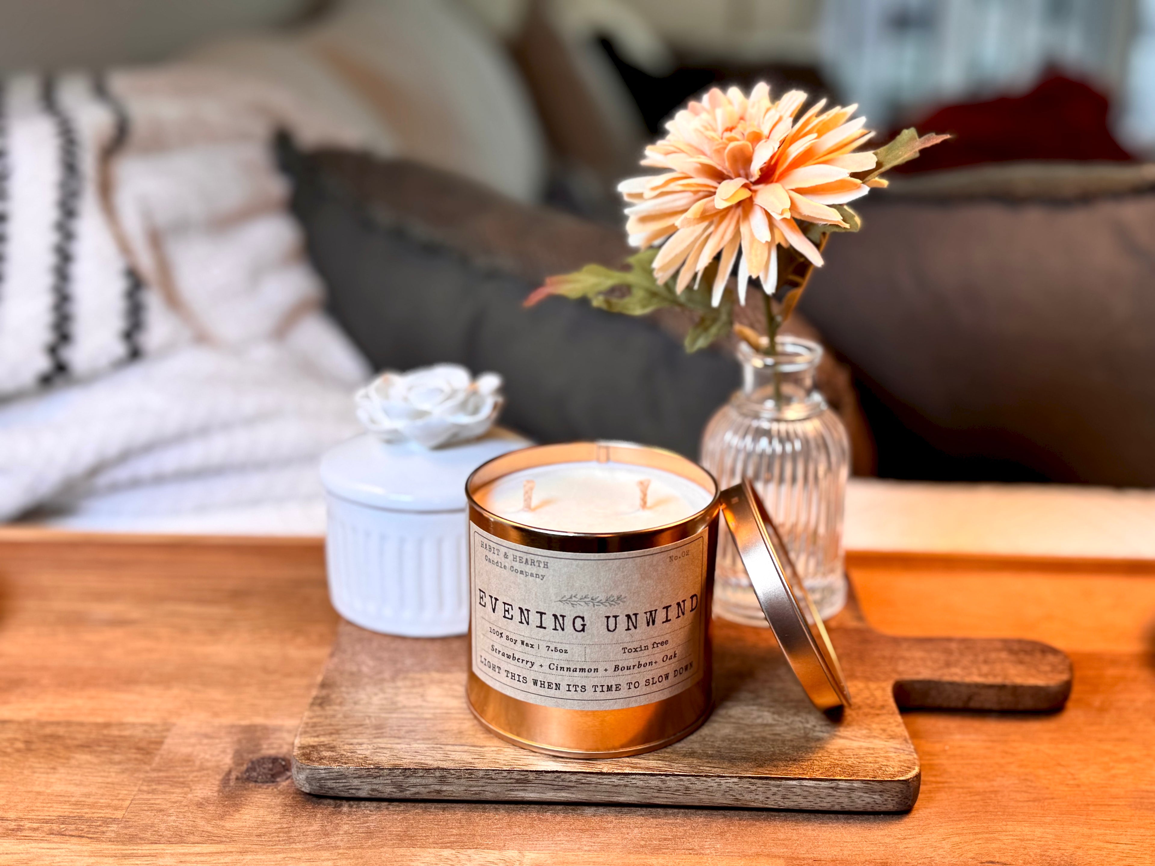 Evening Unwind (Copper Tin) - 7.5oz - Apple + Cinnamon + Bourbon + Caramel