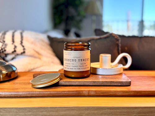 Evening Unwind (Amber Jar) - 7.5oz - Apple + Cinnamon + Bourbon + Caramel