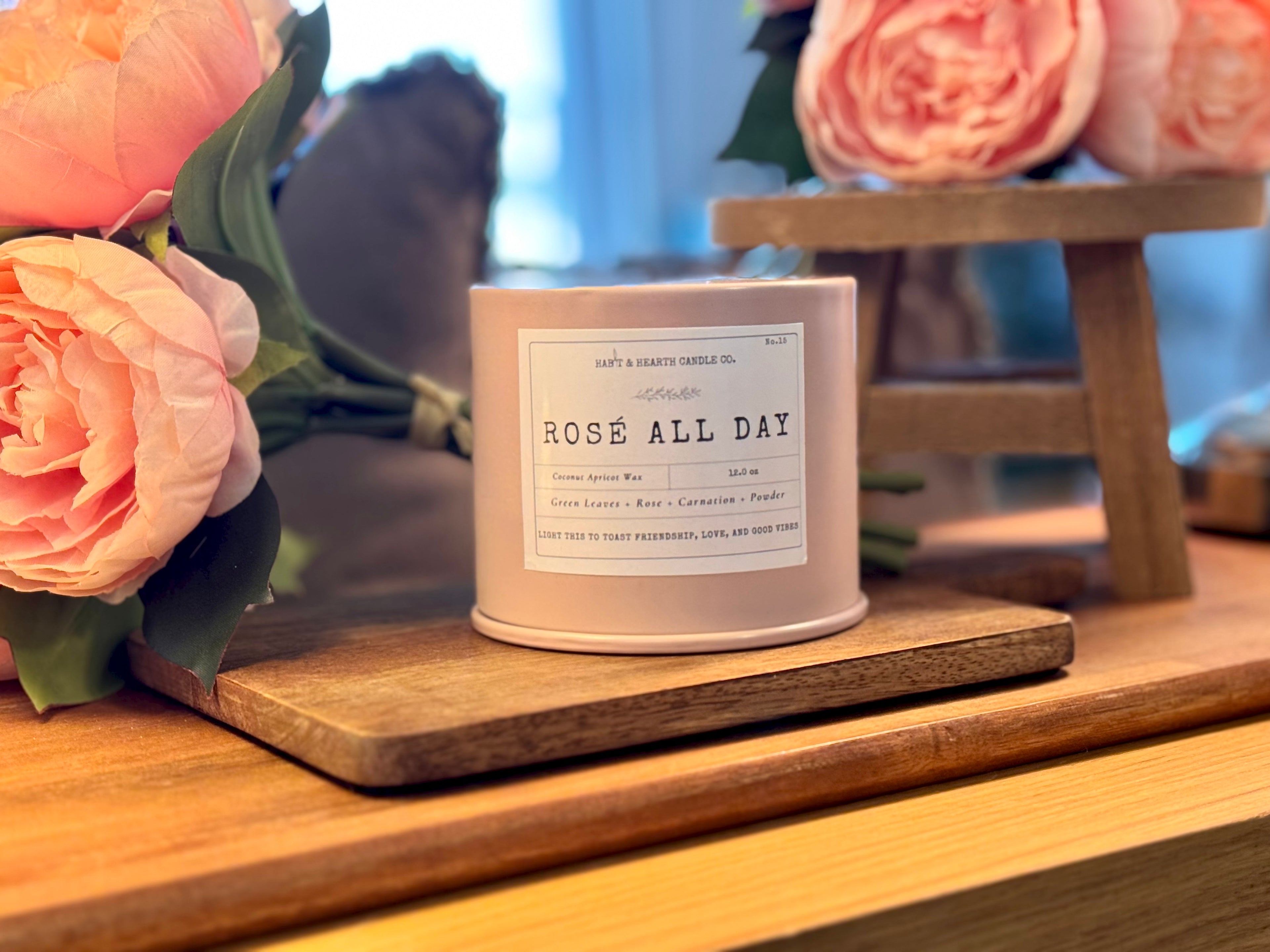 Rosé All Day (Pink Tin) 12.0oz Green Leaves + Rose + Carnation + Powder