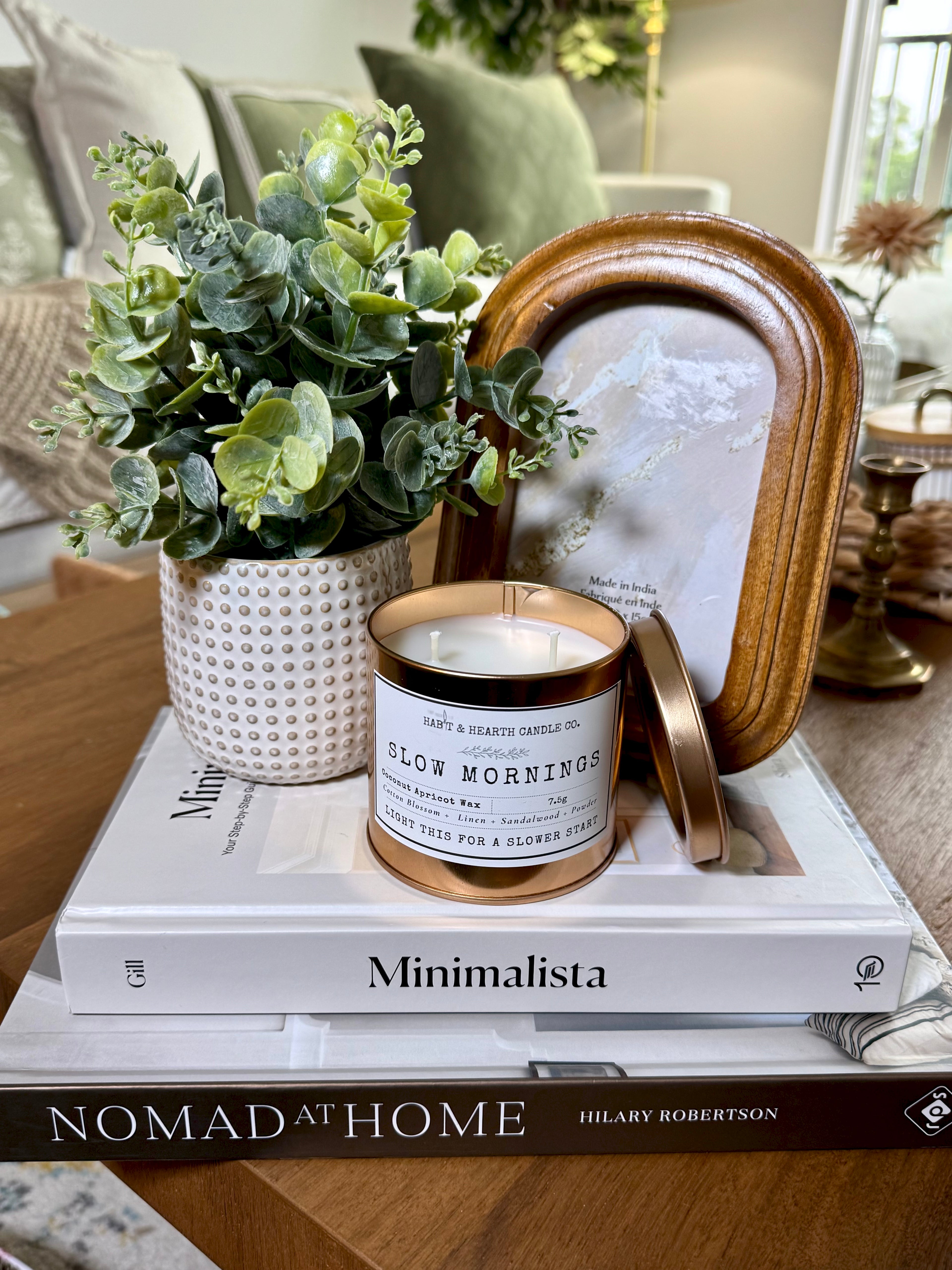 Slow Morning (Copper Tin) 7.5oz Cotton Blossom + Linen + Sandalwood + Powder