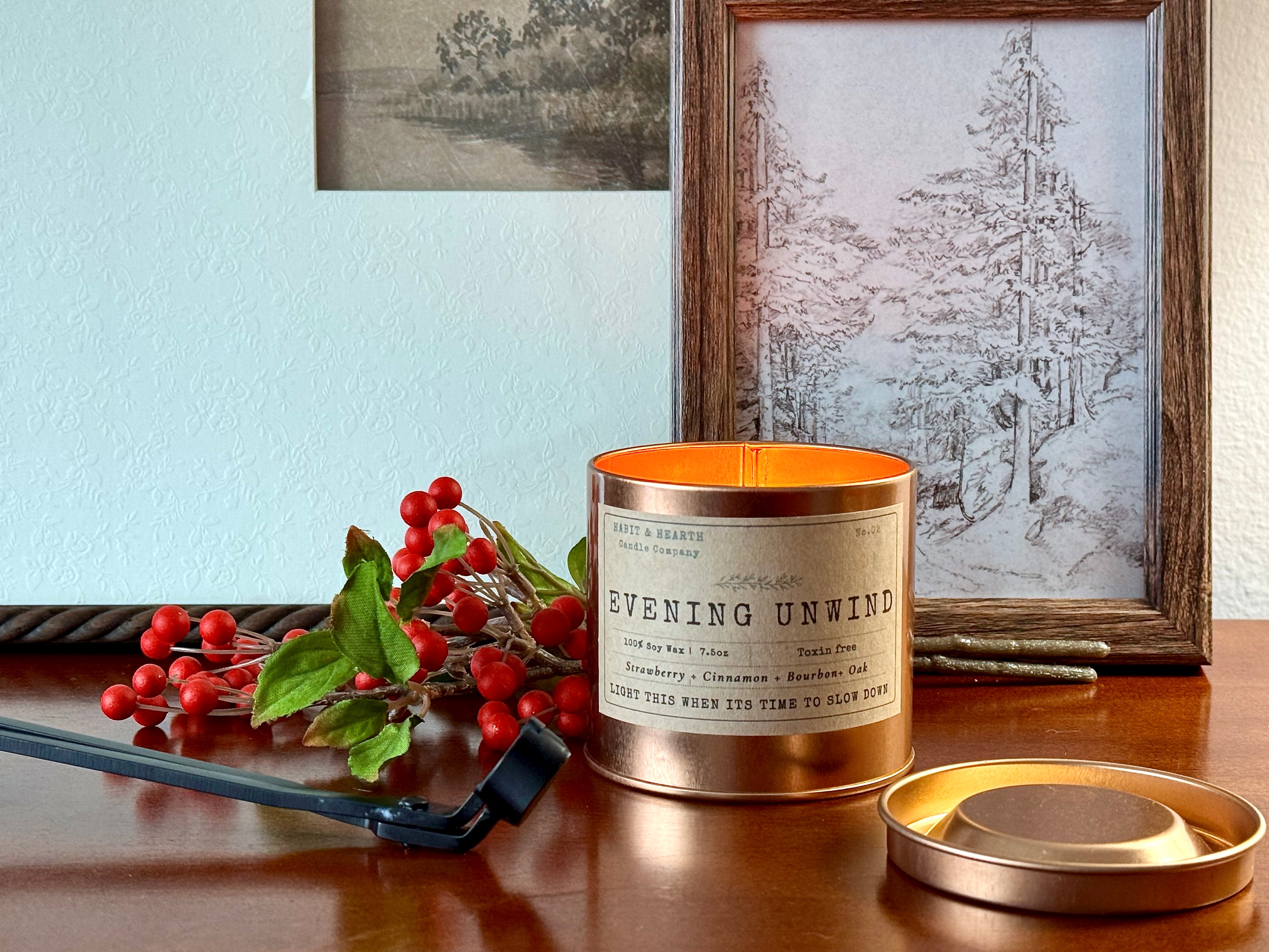 Evening Unwind (Copper Tin) - 7.5oz - Apple + Cinnamon + Bourbon + Caramel