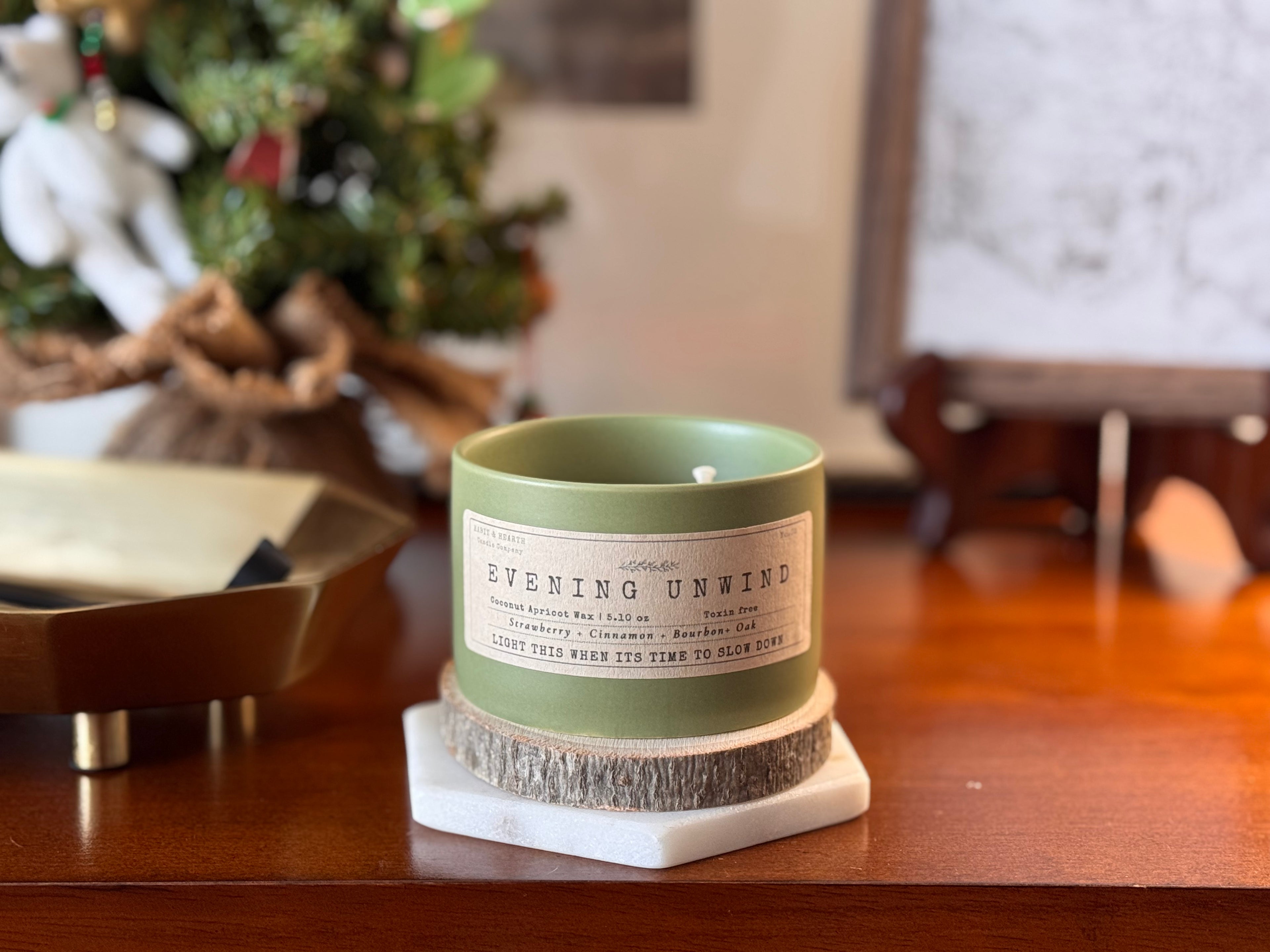 Evening Unwind (Olive Ceramics) - 5.10 oz - Apple + Cinnamon + Bourbon + Caramel