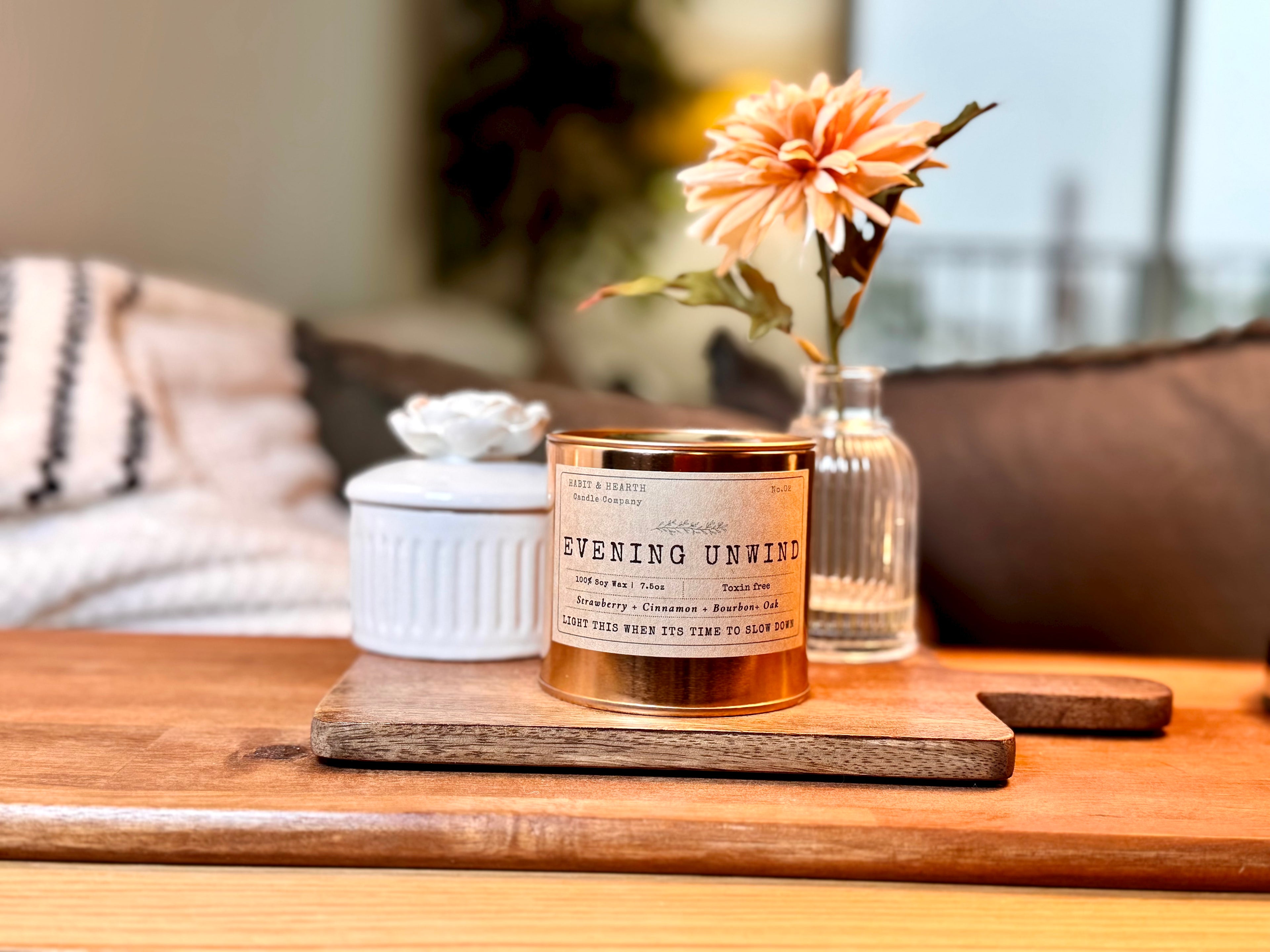 Evening Unwind (Copper Tin) - 7.5oz - Apple + Cinnamon + Bourbon + Caramel