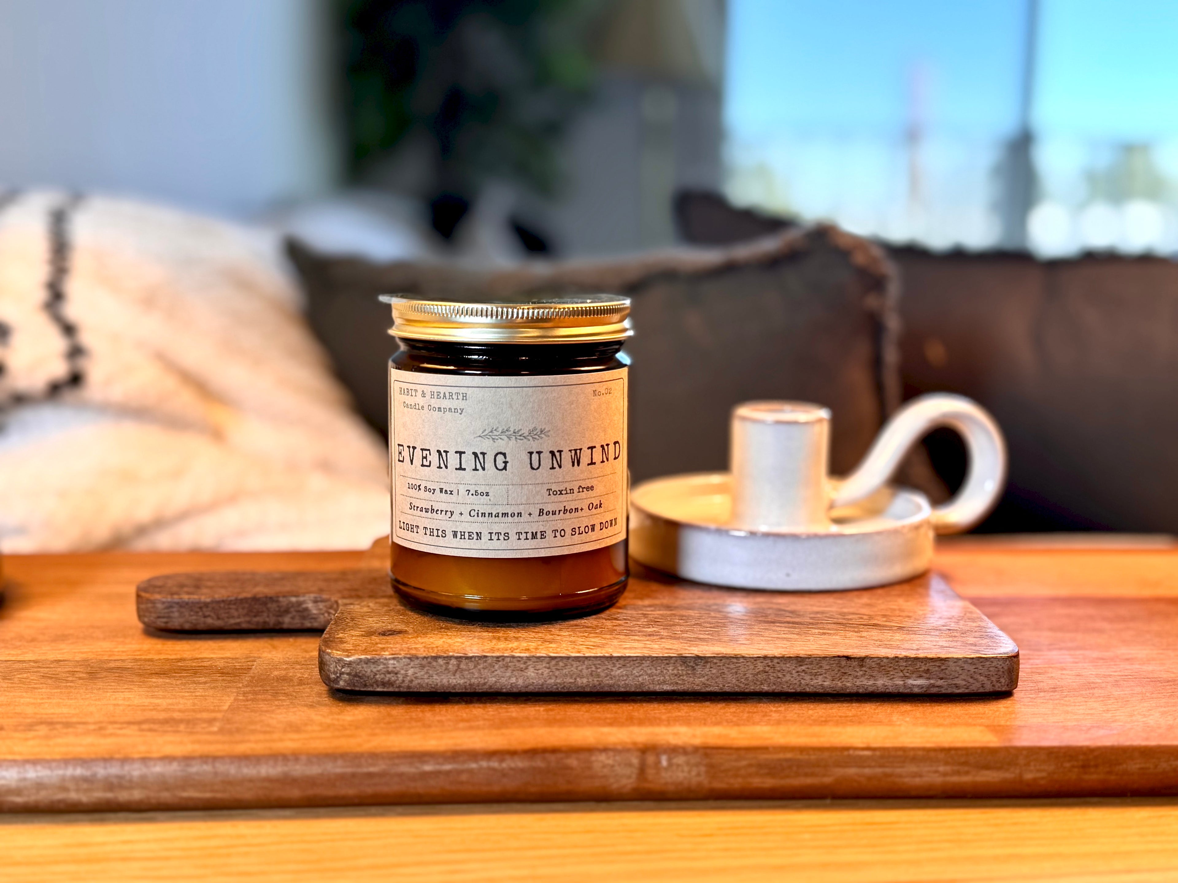 Evening Unwind (Amber Jar) - 7.5oz - Apple + Cinnamon + Bourbon + Caramel