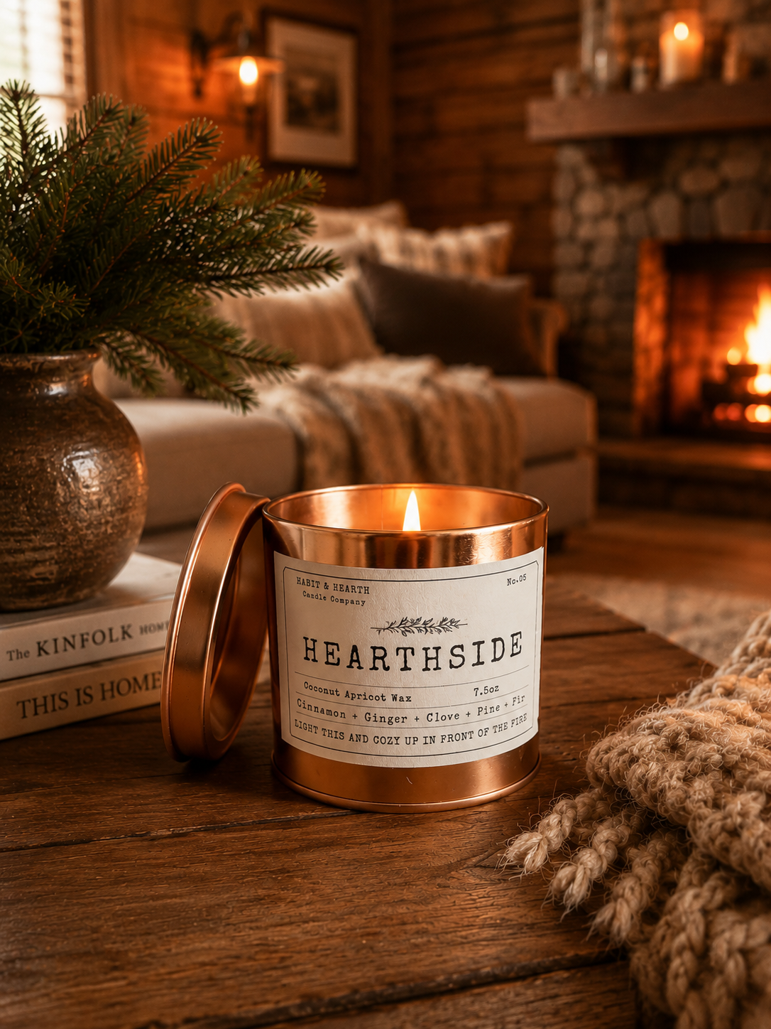 Hearthside (Copper Tin) 7.5oz Cinnamon + Ginger + Clove + Pine + Fir